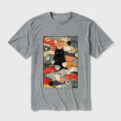 Tokyo-Tiger Cats And Fish Cotton Blend T-Shirt