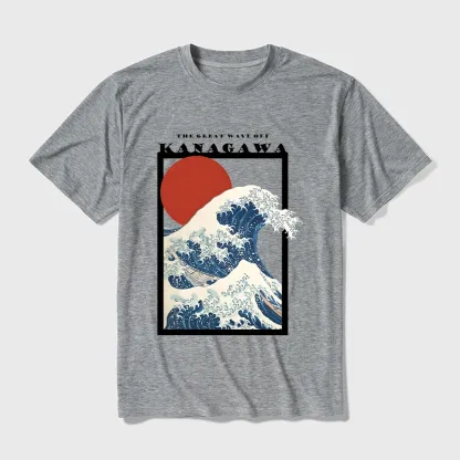 Tokyo-Tiger Minimalist Ukiyo-e Waves Cotton Blend T-Shirt