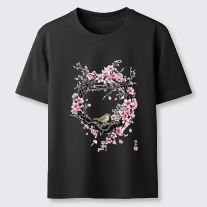 Tokyo-Tiger Sakura Wreath And Little Bird Classic T-Shirt