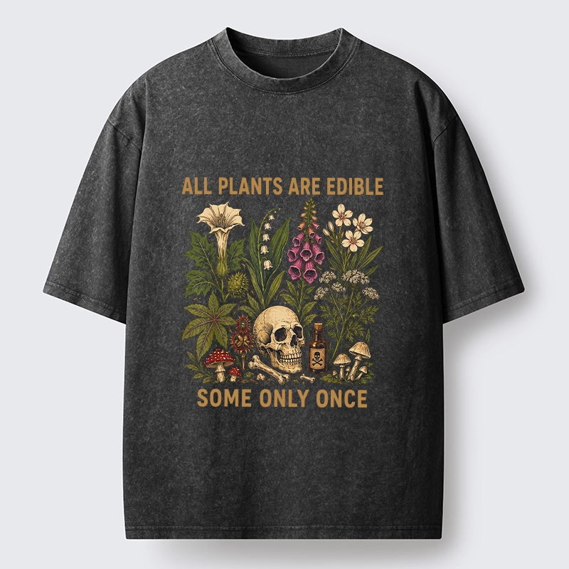Tokyo-Tiger Edible Plants Some Only Once Joke Washed T-Shirt