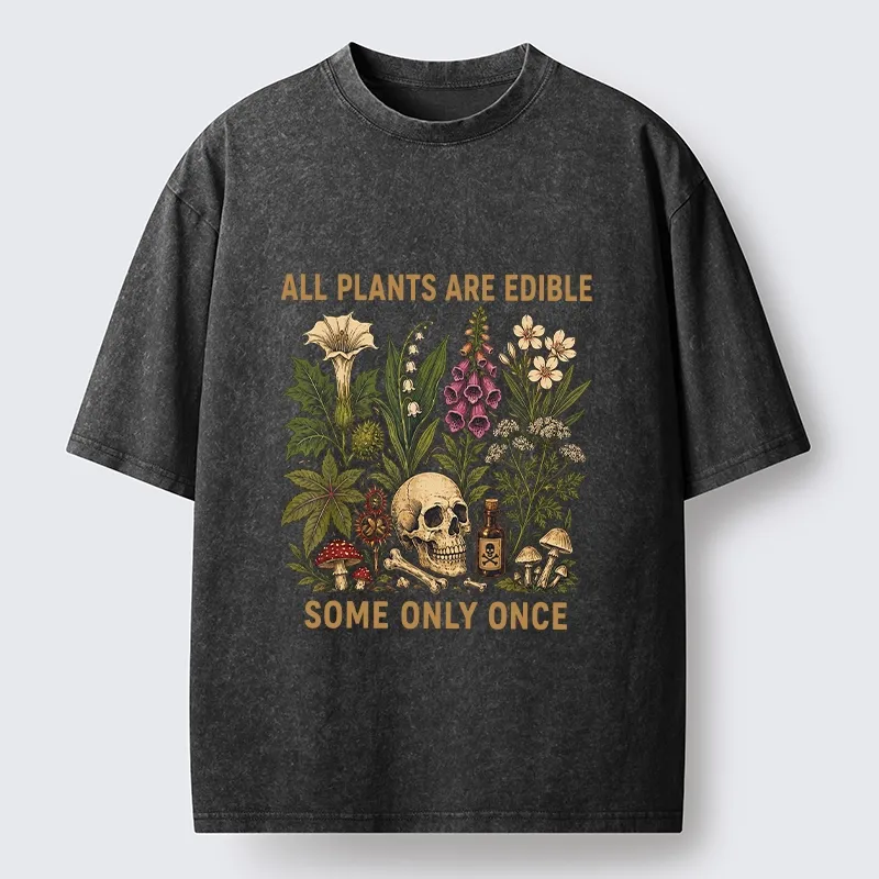 Tokyo-Tiger Edible Plants Some Only Once Joke Washed T-Shirt