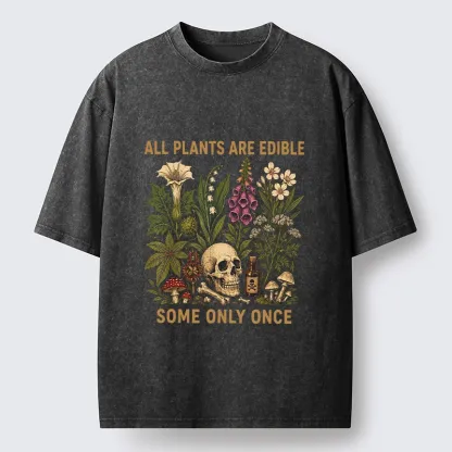 Tokyo-Tiger Edible Plants Some Only Once Joke Washed T-Shirt
