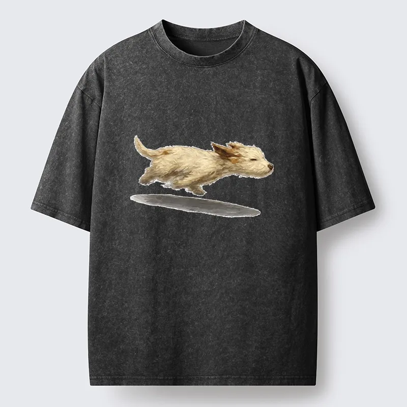 Tokyo-Tiger Happy Puppy Running Free Washed T-Shirt