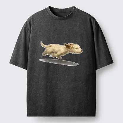 Tokyo-Tiger Happy Puppy Running Free Washed T-Shirt