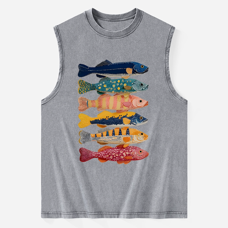Tokyo-Tiger Colorful Fish Art Collection Washed Tank
