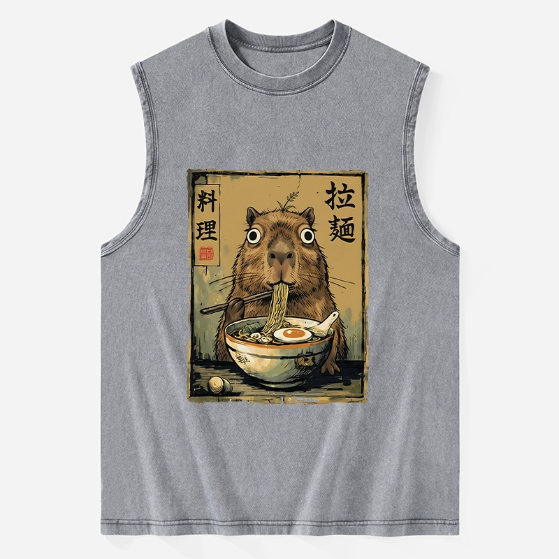 Tokyo-Tiger Cute Capybara Eating Ramen Washed Tank