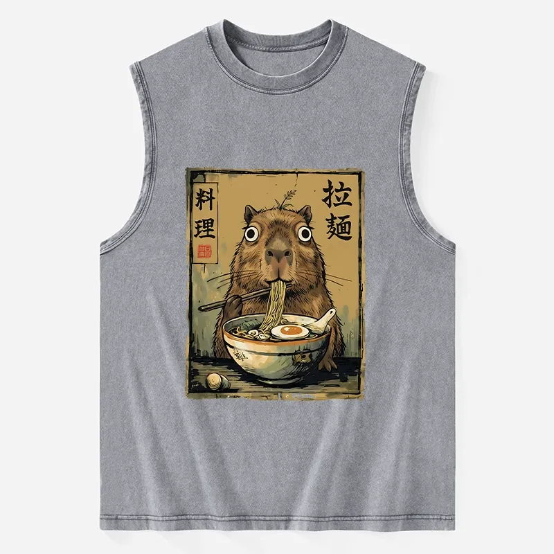 Tokyo-Tiger Cute Capybara Eating Ramen Washed Tank