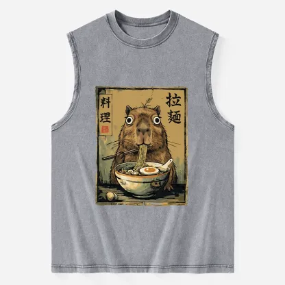Tokyo-Tiger Cute Capybara Eating Ramen Washed Tank