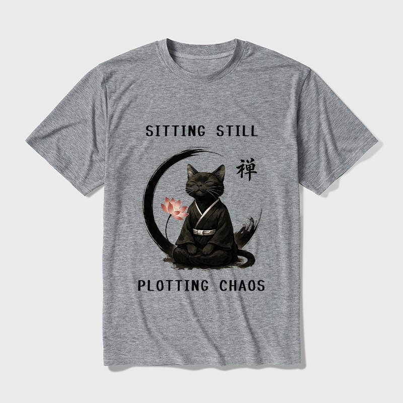 Tokyo-Tiger Sitting still plotting chaos Calming Zen Cat Funny Cotton Blend T-Shirt