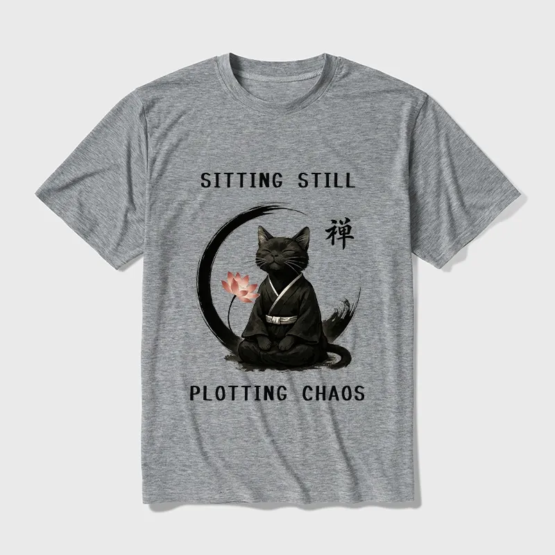 Tokyo-Tiger Sitting still plotting chaos Calming Zen Cat Funny Cotton Blend T-Shirt