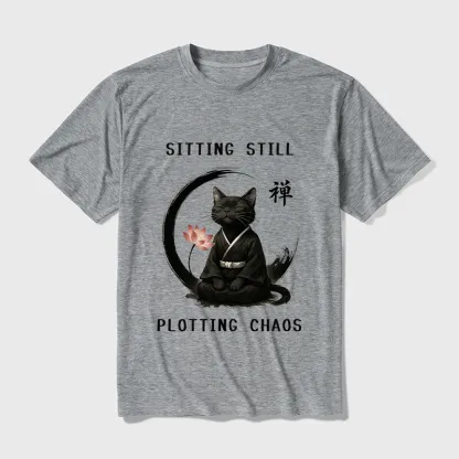 Tokyo-Tiger Sitting still plotting chaos Calming Zen Cat Funny Cotton Blend T-Shirt