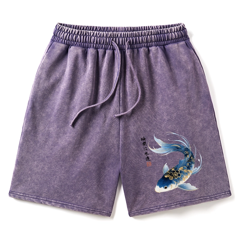 Tokyo-Tiger Elegant Koi Fish Watercolor Art Washed Shorts