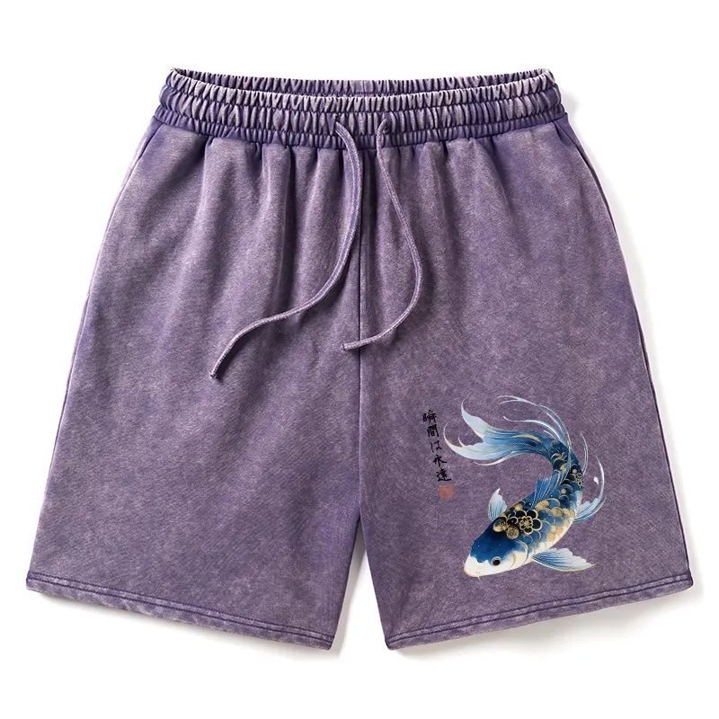 Tokyo-Tiger Elegant Koi Fish Watercolor Art Washed Shorts