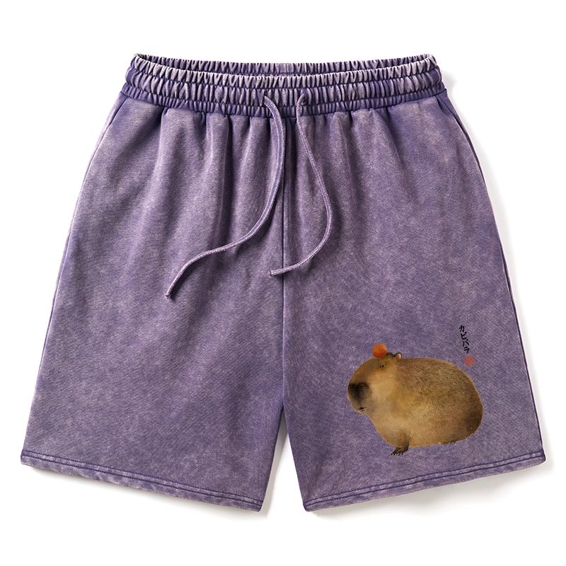 Tokyo-Tiger Calm Capybara Illustration Washed Shorts