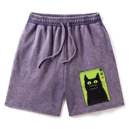 Tokyo-Tiger Spooky Black Cat Japanese Washed Shorts