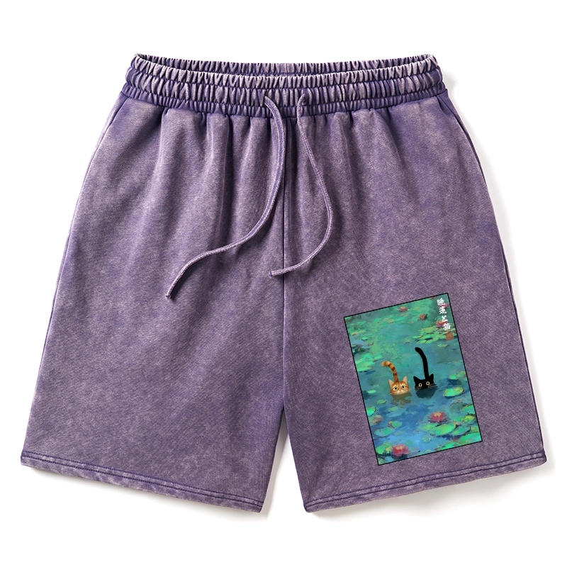 Tokyo-Tiger Funny Cats Swimming In Lilies Washed Shorts