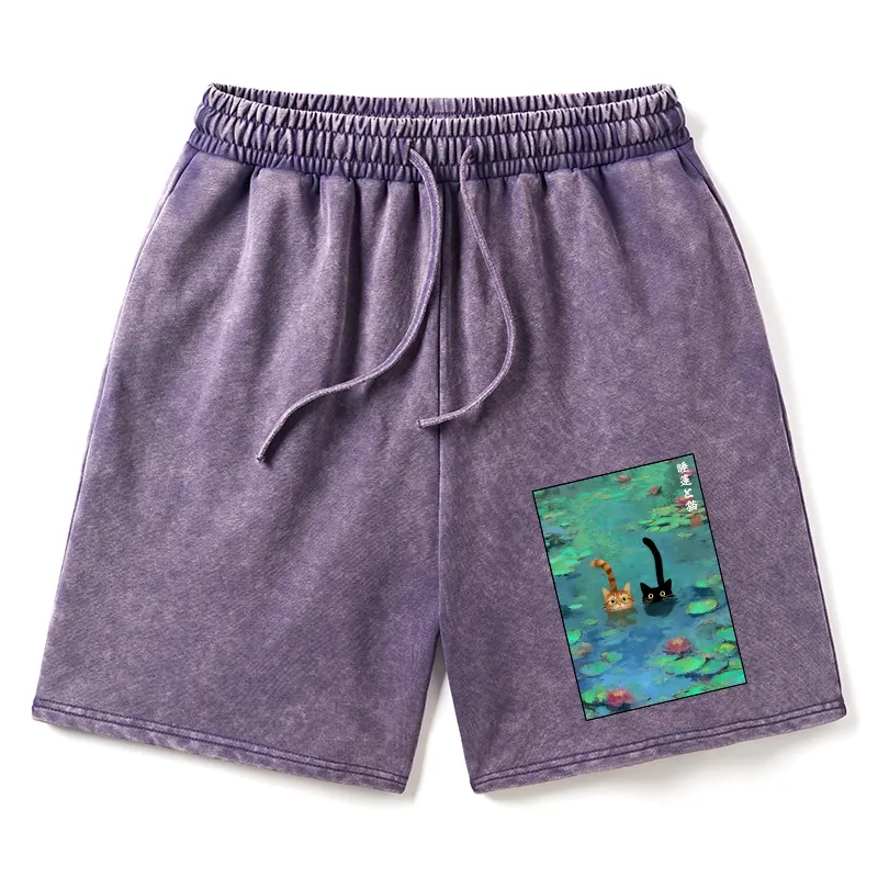 Tokyo-Tiger Funny Cats Swimming In Lilies Washed Shorts