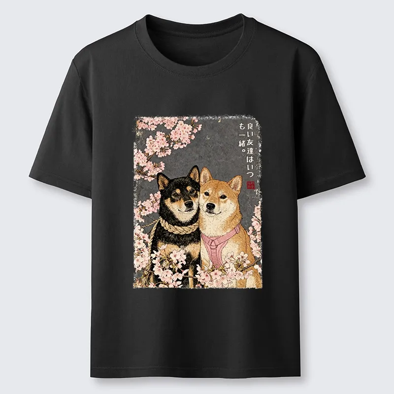 Tokyo-Tiger Two Shibas And Sakura Flowers Classic T-Shirt