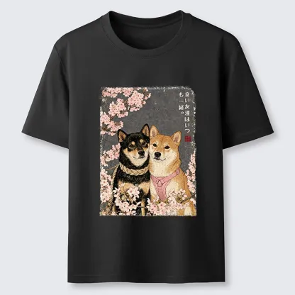 Tokyo-Tiger Two Shibas And Sakura Flowers Classic T-Shirt