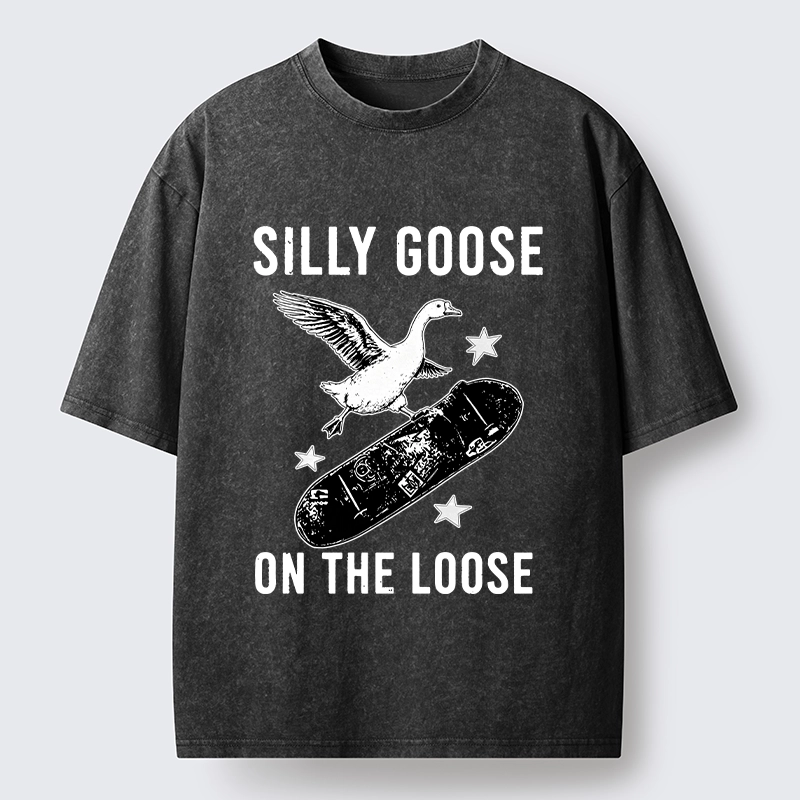 Tokyo-Tiger Cool Goose On Skateboard Washed T-Shirt