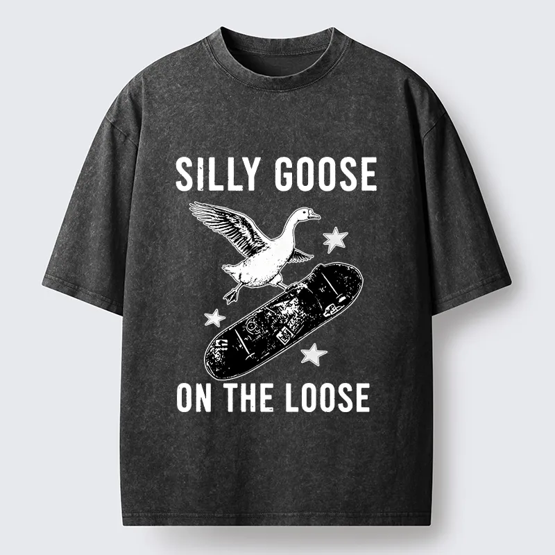Tokyo-Tiger Cool Goose On Skateboard Washed T-Shirt Sale