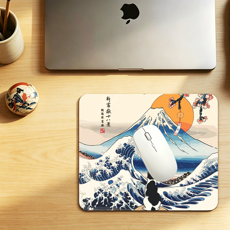 Tokyo-Tiger Cat Looking At The Great Wave Mouse Pad
