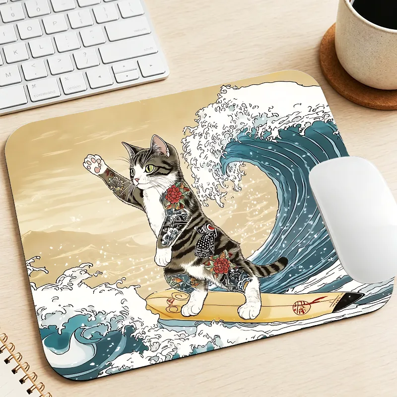 Tokyo-Tiger Cat Surfing Aloha Mouse Pad Sale