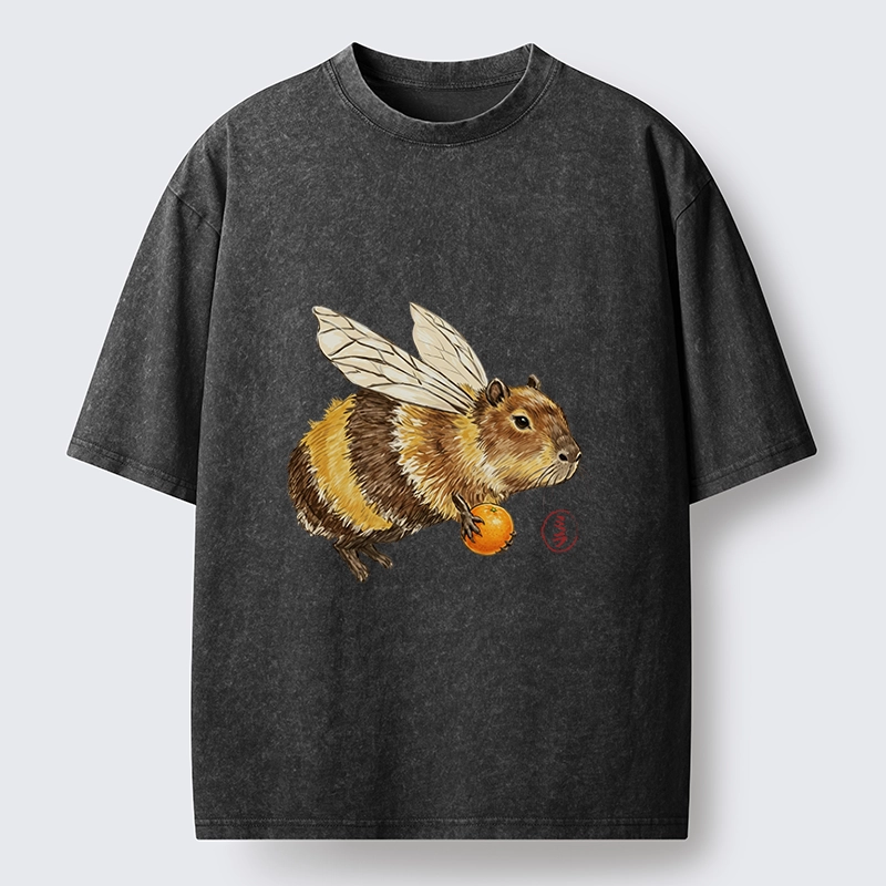 Tokyo-Tiger Funny Capybara Bee Meme Art Washed T-Shirt