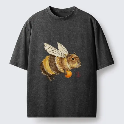 Tokyo-Tiger Funny Capybara Bee Meme Art Washed T-Shirt