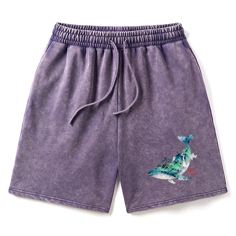 Tokyo-Tiger Whale Ink Painting Landscape Washed Shorts