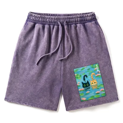 Tokyo-Tiger Cats In The Lotus Pond Washed Shorts