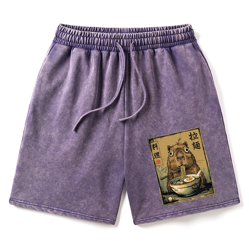 Tokyo-Tiger Cute Capybara Eating Ramen Washed Shorts