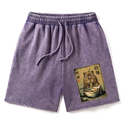 Tokyo-Tiger Cute Capybara Eating Ramen Washed Shorts
