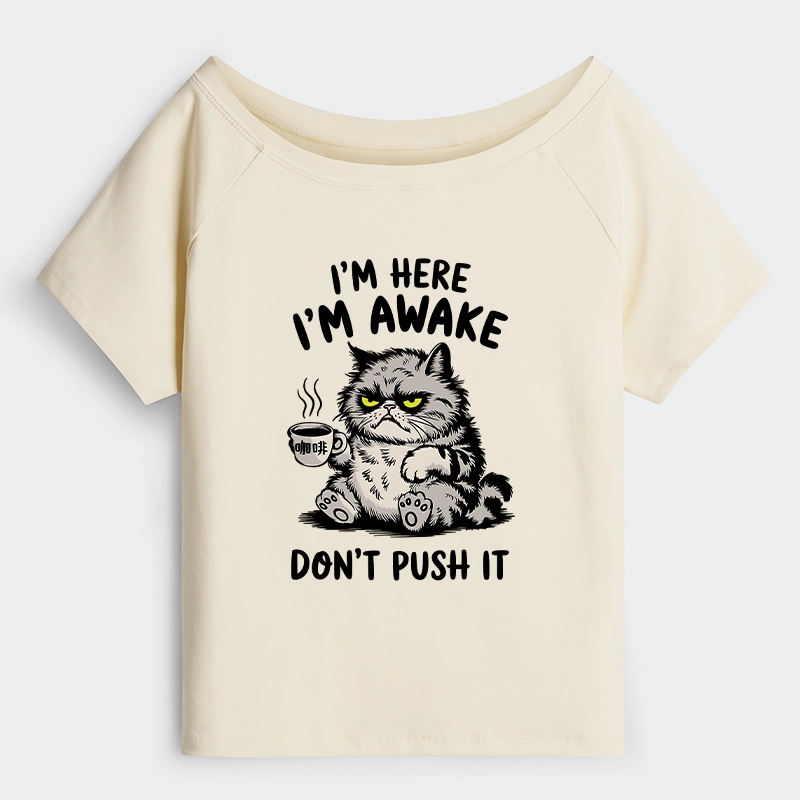 Tokyo-Tiger Tired Cat Off Shoulder T-Shirt