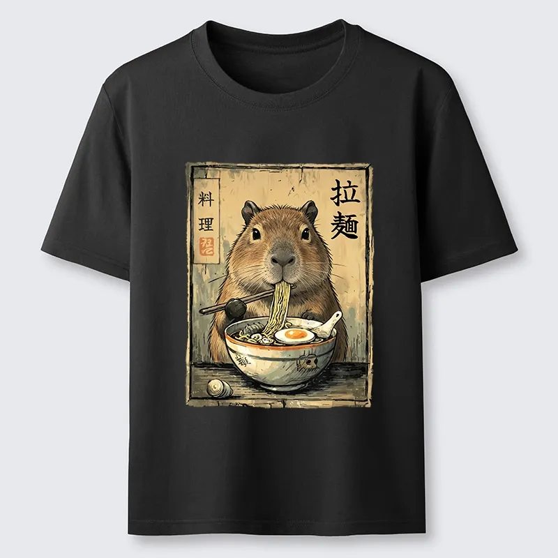 Tokyo-Tiger Capybara Enjoying A Bowl Of Ramen Classic T-Shirt Sale