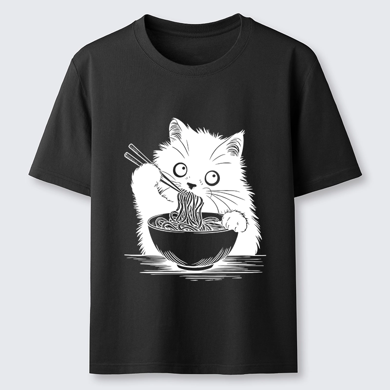 Tokyo-Tiger Black Cat Eating Ramen Funny Line Art Classic T-Shirt