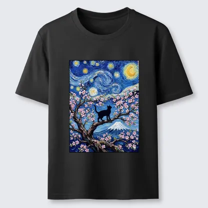 Tokyo-Tiger Van Gogh Style Cat With Mount Fuji Classic T-Shirt