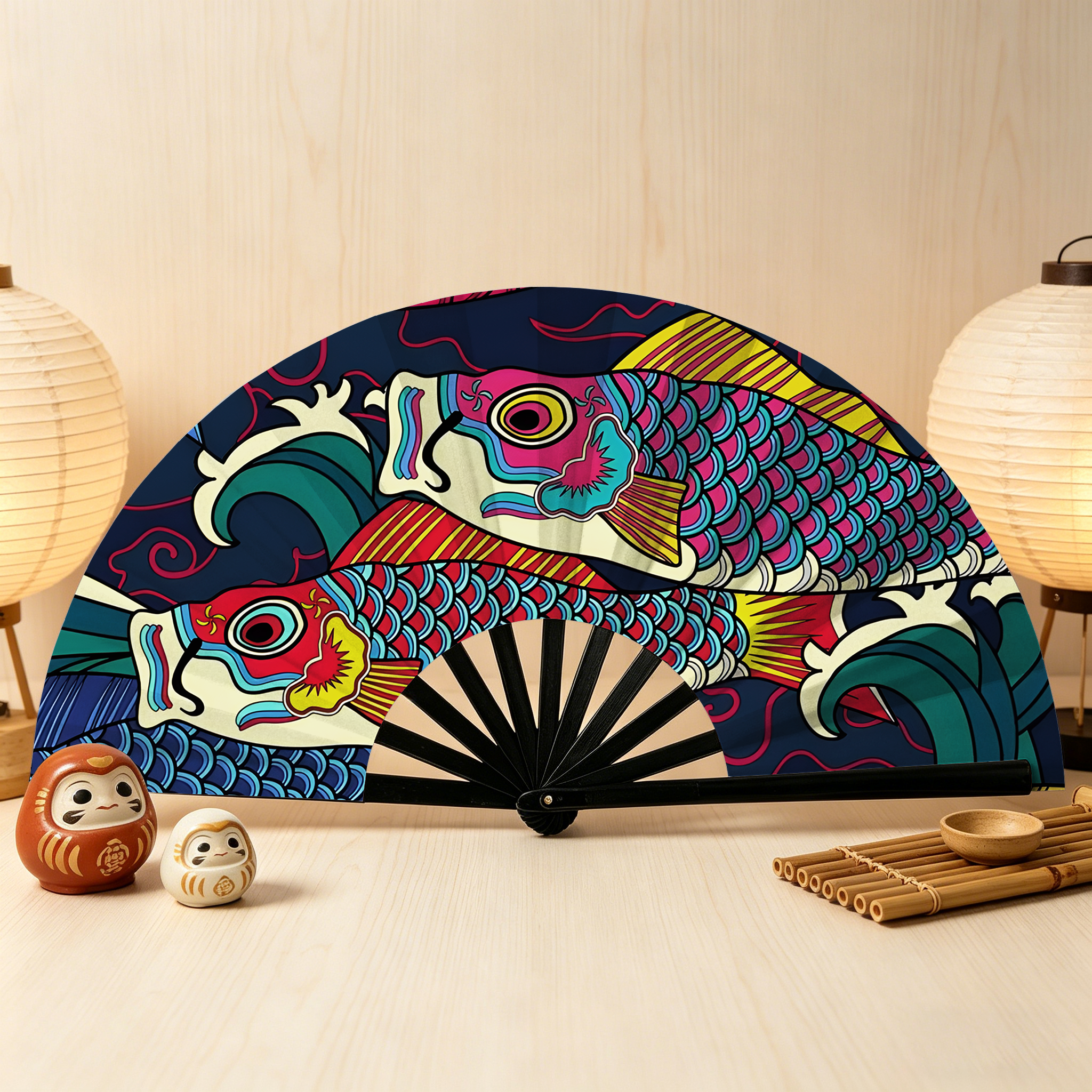 Tokyo-Tiger Colorful Japanese Koinobori Hand Fan