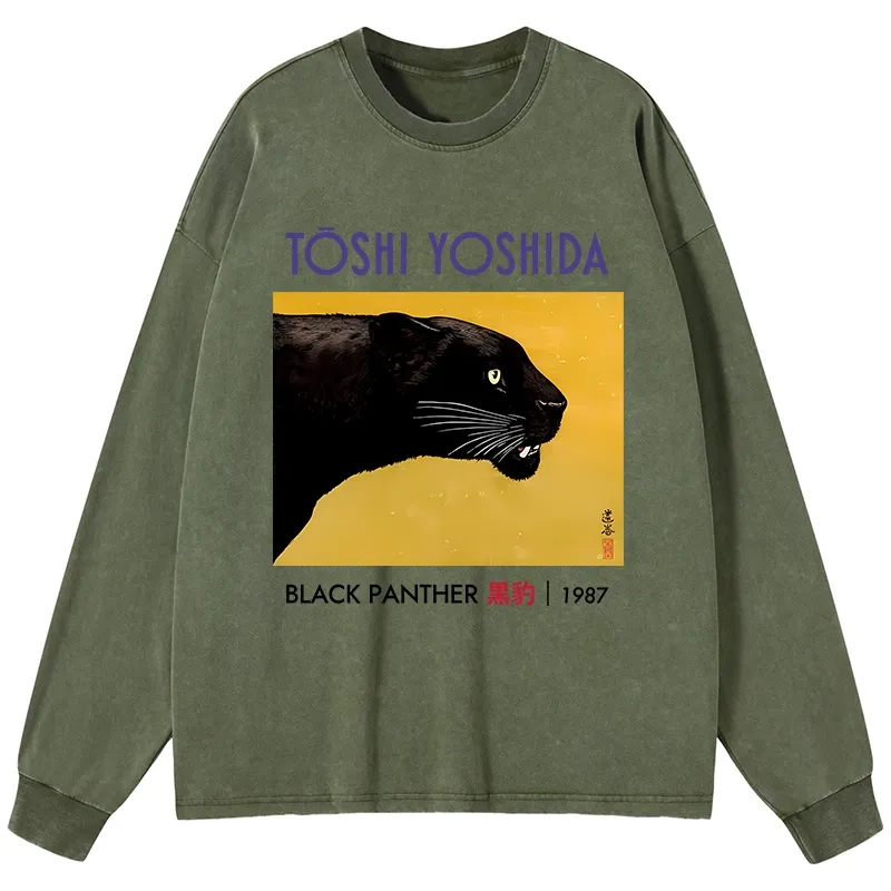 Tokyo-Tiger Black Panther Washed Long Sleeve T-Shirt