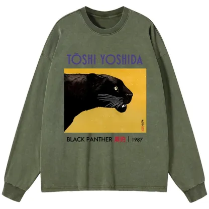 Tokyo-Tiger Black Panther Washed Long Sleeve T-Shirt