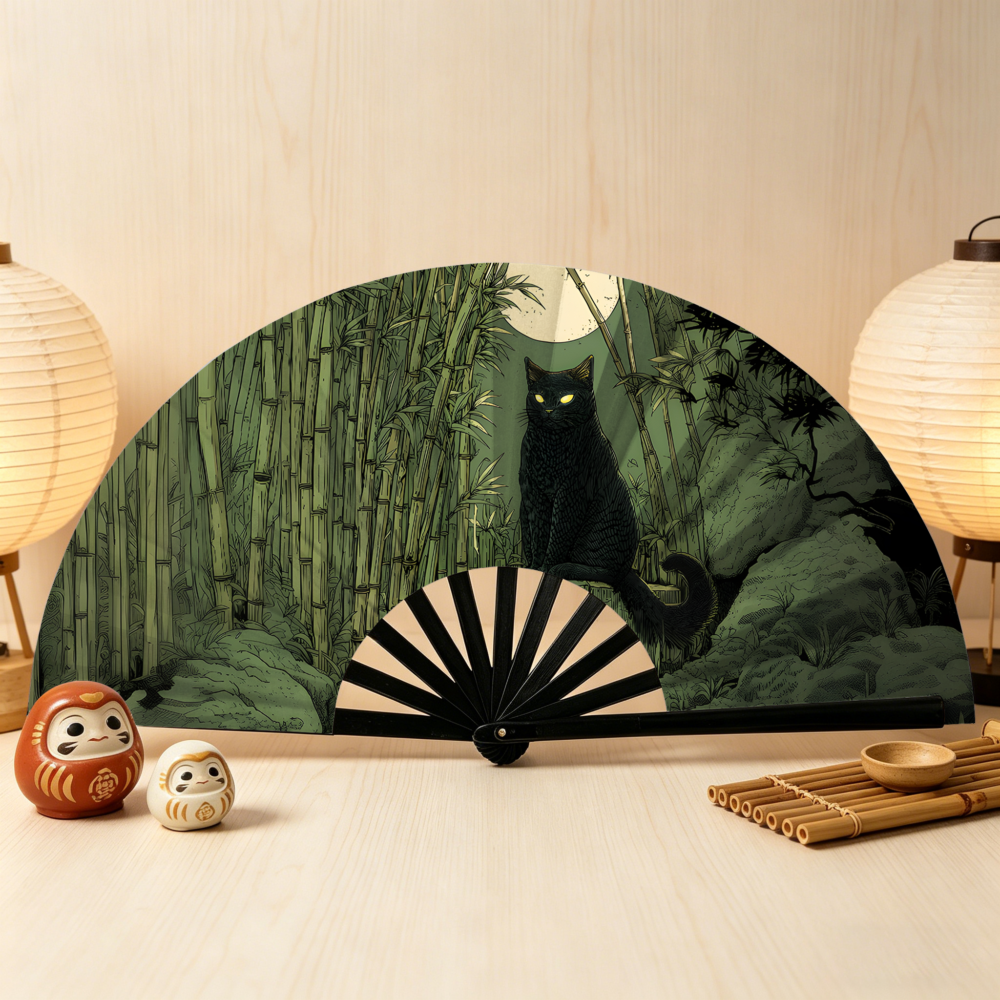 Tokyo-Tiger Cat Under The Moon Hand Fan