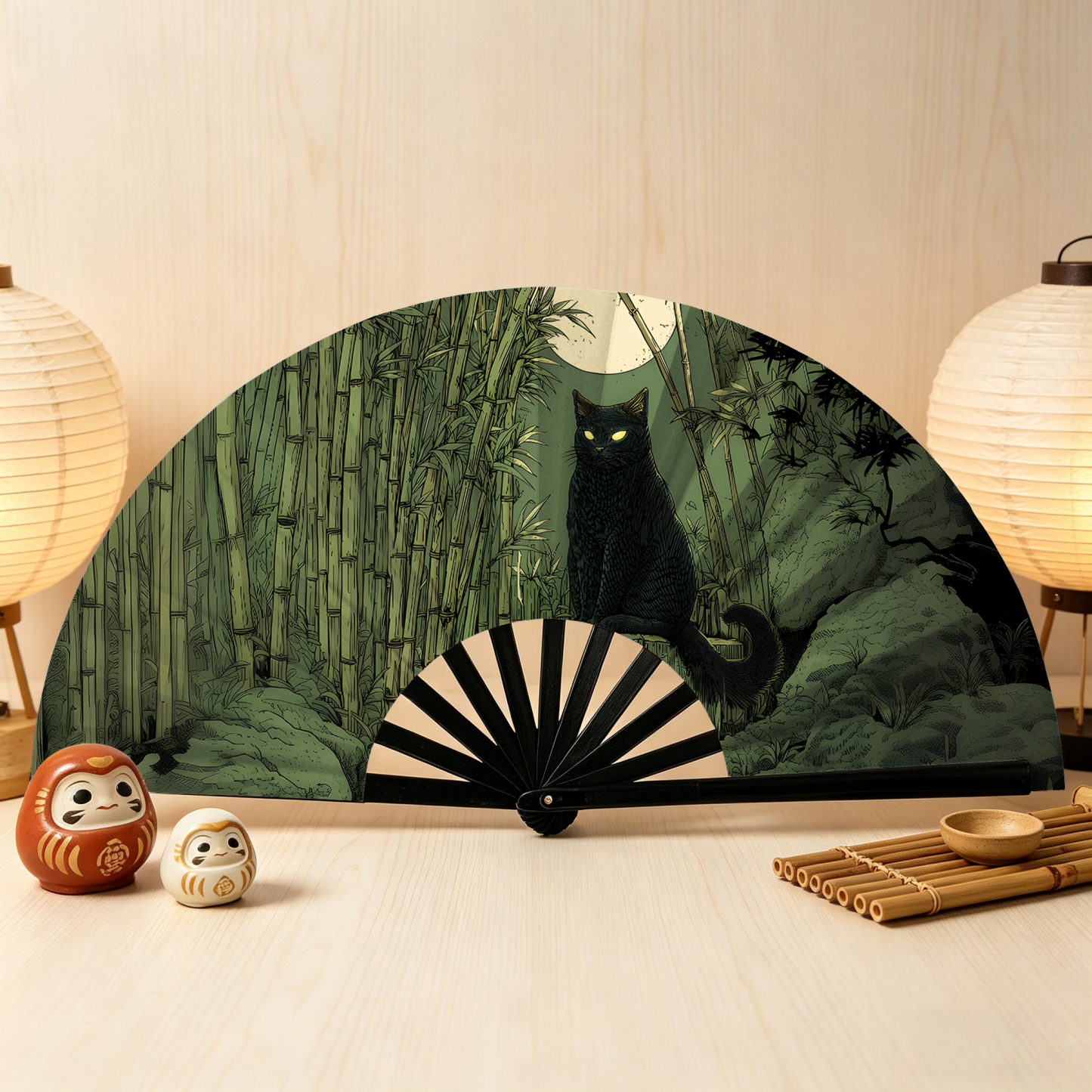 Tokyo-Tiger Cat Under The Moon Hand Fan