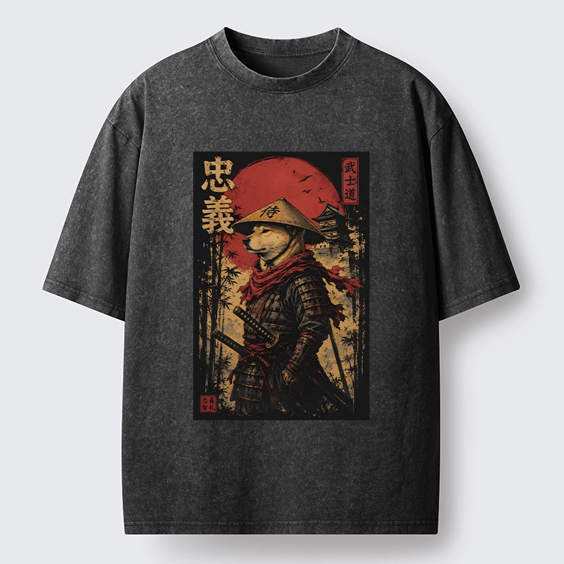 Tokyo-Tiger Loyal Samurai Dog With A Sword Washed T-Shirt