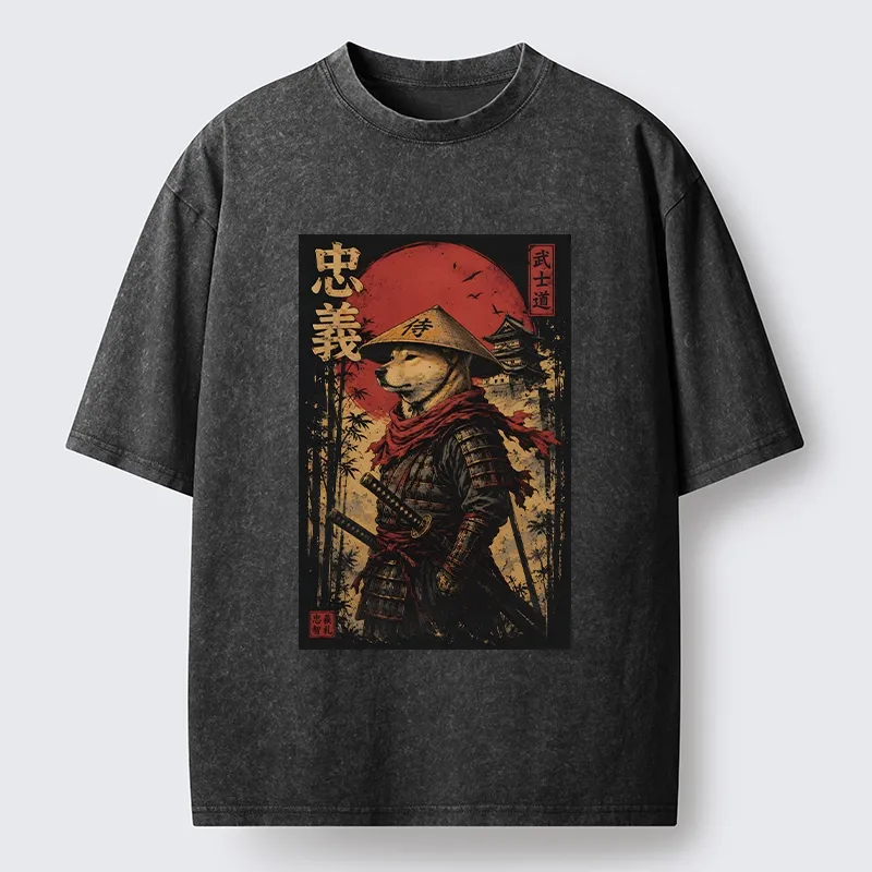 Tokyo-Tiger Loyal Samurai Dog With A Sword Washed T-Shirt