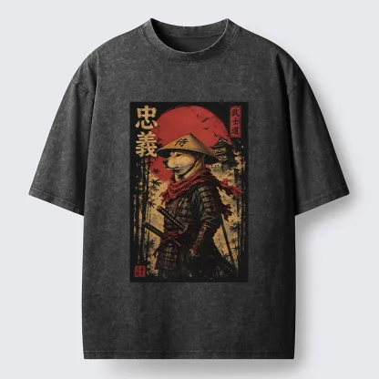 Tokyo-Tiger Loyal Samurai Dog With A Sword Washed T-Shirt