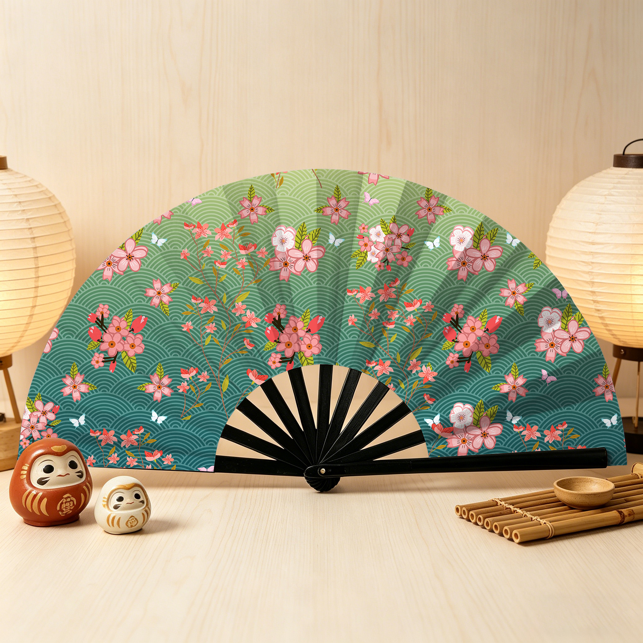 Tokyo-Tiger Sakura Blossom Waves Hand Fan