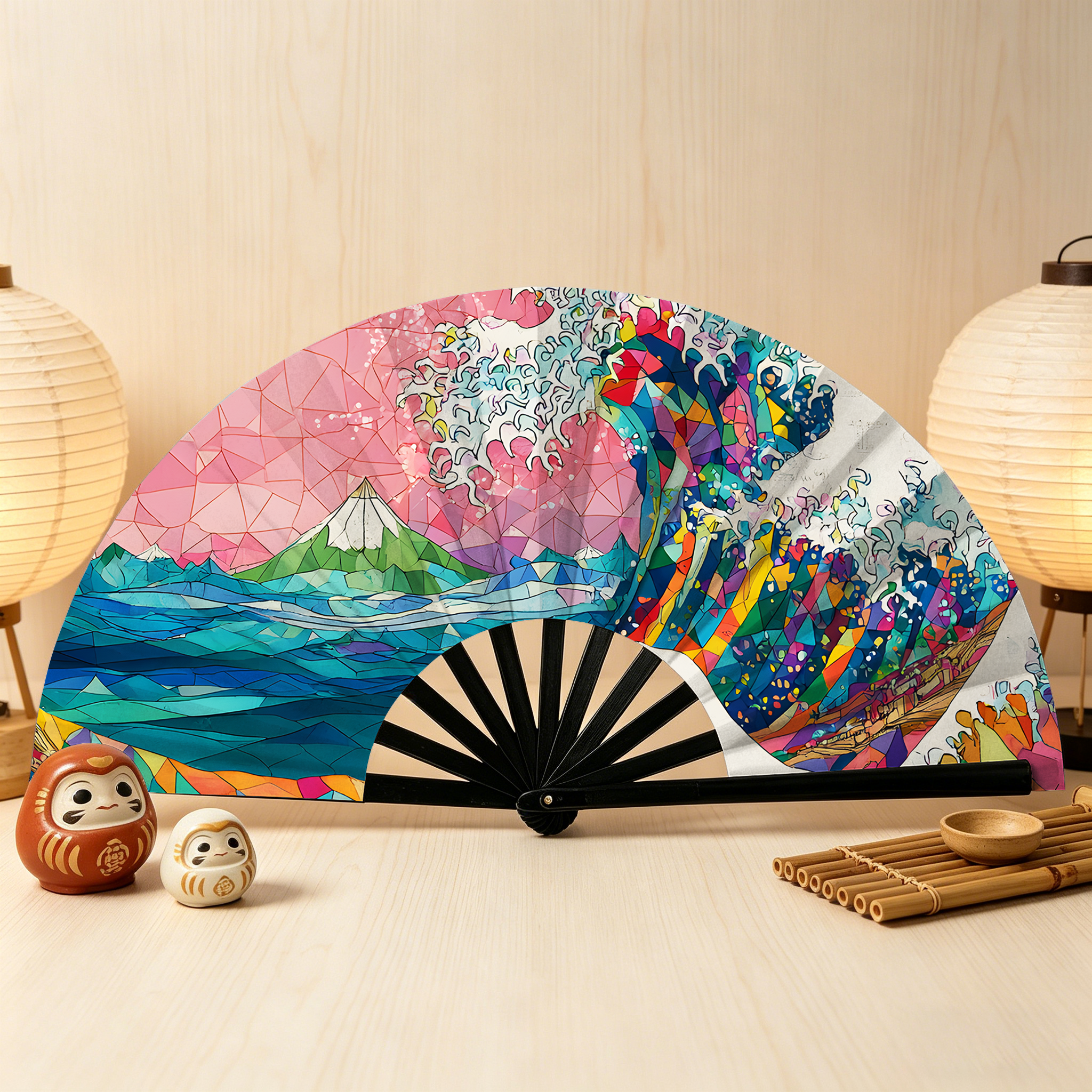 Tokyo-Tiger Colorful Prismatic Wave Hand Fan