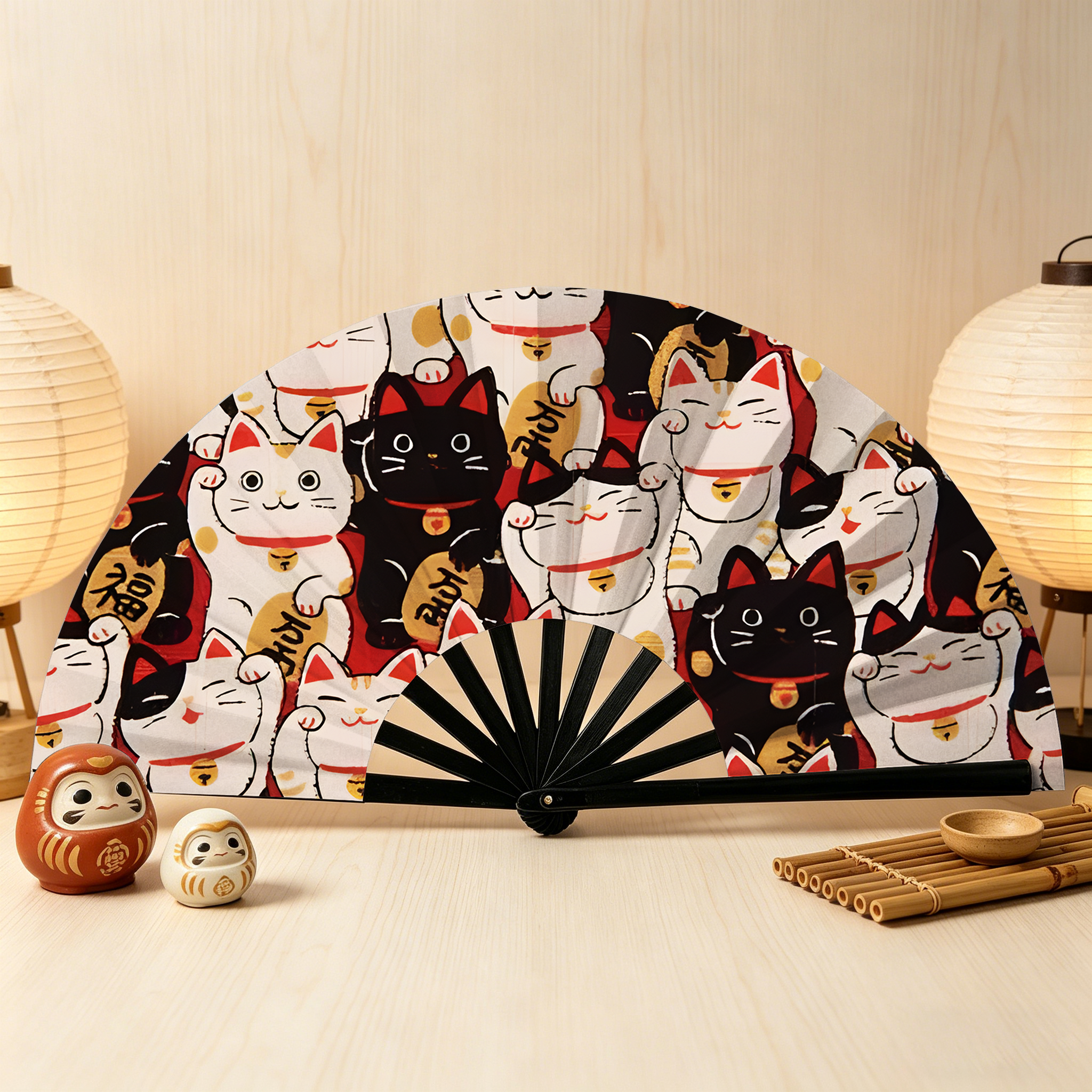 Tokyo-Tiger Lucky Cat Hand Fan