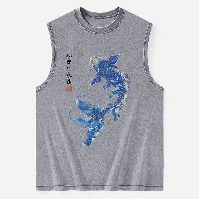 Tokyo-Tiger Lucky Blue Koi Fish Art Washed Tank