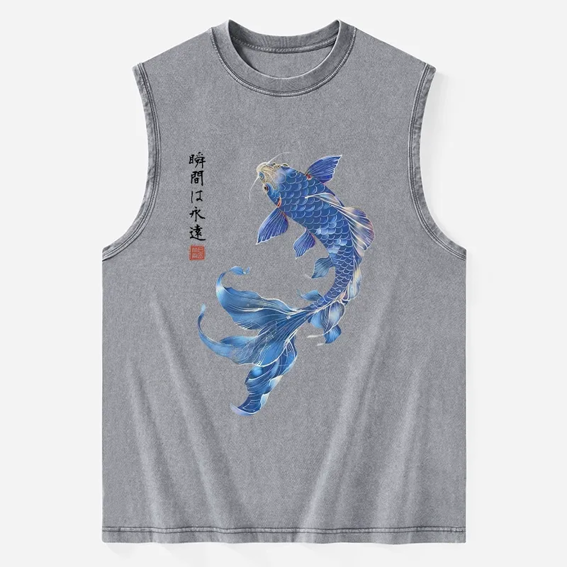 Tokyo-Tiger Lucky Blue Koi Fish Art Washed Tank